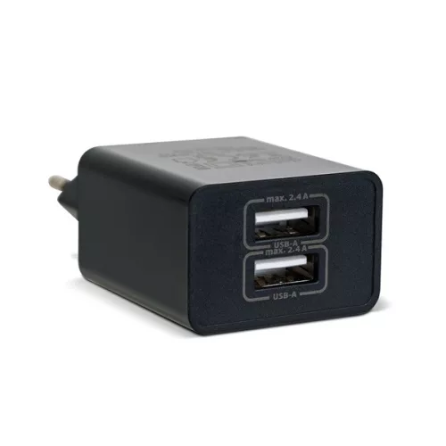 Delight Telefon töltő  - 2db USB, 5V/2,4A, Fekete