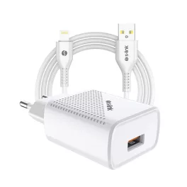   S-Link Hálózati töltő - SL-EC40L (1db USB, 5V/2.4A, 12W, Gyorstöltés, Lightning-USB 100cm adat+töltőkábel, fehér)