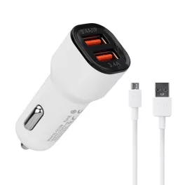   S-Link Autós töltő - SL-EC30M (2db USB, 5V/2.4A/3,4A, 17W, Micro usb, 100cm adat+töltőkábel, fehér)