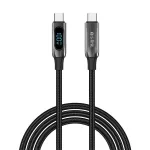 S-Link kábel - LCC-0100 (LED kijelző, 100W, Gyorstöltés, Type-C to Type-C 100cm adat+töltőkábel, fekete, fonott)