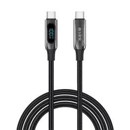   S-Link kábel - LCC-0100 (LED kijelző, 100W, Gyorstöltés, Type-C to Type-C 100cm adat+töltőkábel, fekete, fonott)