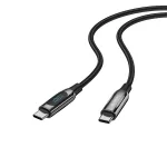 S-Link kábel - LCC-0100 (LED kijelző, 100W, Gyorstöltés, Type-C to Type-C 100cm adat+töltőkábel, fekete, fonott)