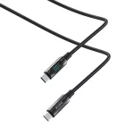 S-Link kábel - LCC-0100 (LED kijelző, 100W, Gyorstöltés, Type-C to Type-C 100cm adat+töltőkábel, fekete, fonott)