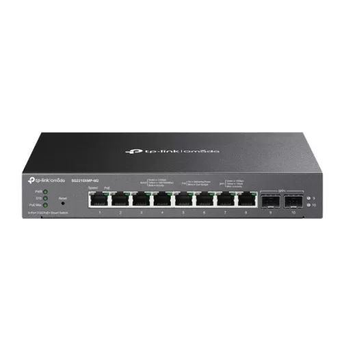 TP-LINK Switch 8x2.5Gbps(8xPOE+) + 2x10G SFP+, Menedzselhető, SG2210XMP-M2