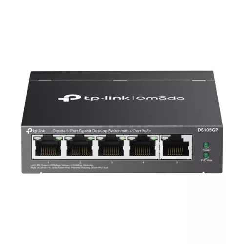 TP-LINK Switch 5x1000Mbps(4xPOE) Fémházas (Omada), DS105GP