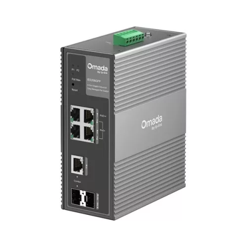 TP-LINK Switch Ipari 3x1000Mbps(POE+) + 1x1000Mbps(POE++) + 1xSFP + 1xGigabit kombó SFP Fémházas, IES206GPP