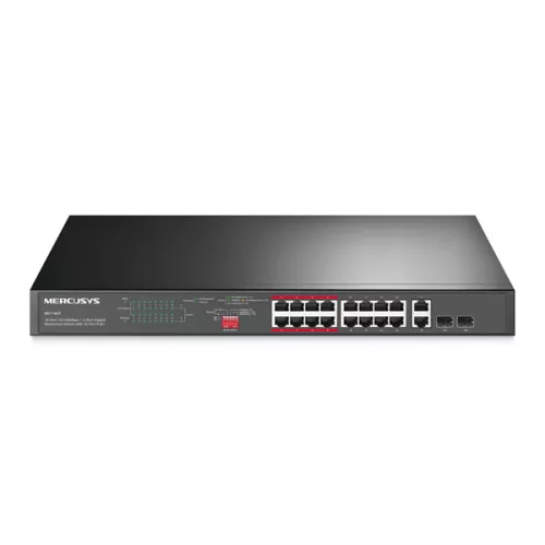 MERCUSYS Switch 18x1000Mbps(16xPOE+) + 2xSFP, Fémházas Asztali Rackes, MS120GP