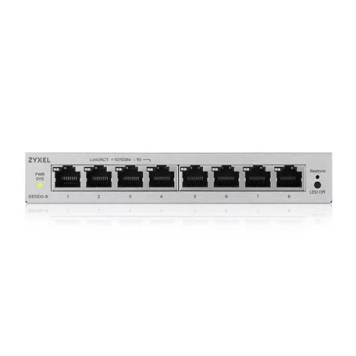 ZYXEL Switch 8x1000Mbps Fémházas Asztali, Web menedzselés, GS1200-8V3-EU0101F