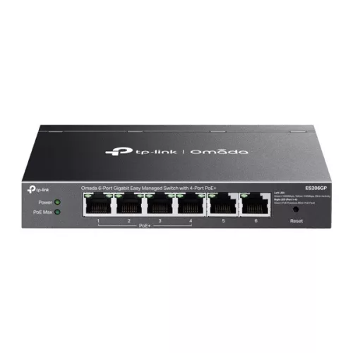 TP-LINK Switch 6x1000Mbps (4xPOE+) Fémházas Easy Smart (Omada), ES206GP