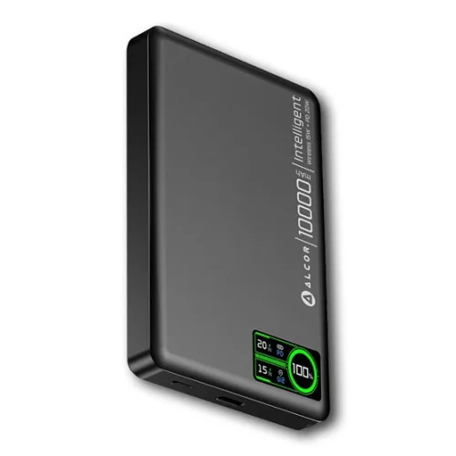 Alcor MS10000 Qi2 vezeték nélküli vésztöltő / külső akkumulátor 10000 mAh, 20 W - fekete