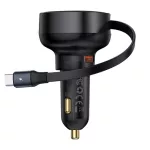 Baseus Enjoyment Pro autós gyorstöltő 60W, USB Type-A + USB Type-C automata behúzós kábel, fekete