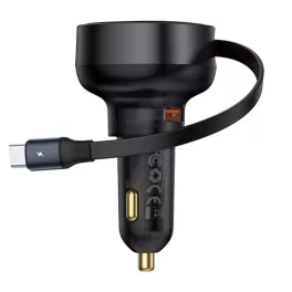   Baseus Enjoyment Pro autós gyorstöltő 60W, USB Type-A + USB Type-C automata behúzós kábel, fekete