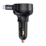 Baseus Enjoyment Pro autós gyorstöltő 60W, USB Type-A + USB Type-C automata behúzós kábel, fekete