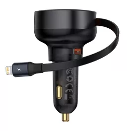   Baseus Enjoyment Pro autós gyorstöltő 55W, USB Type-A + iPhone automata behúzós kábel, fekete