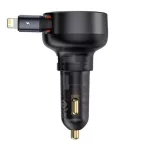 Baseus Enjoyment Pro autós gyorstöltő 55W, USB Type-A + iPhone automata behúzós kábel, fekete