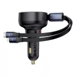 Baseus Enjoyment Pro autós gyorstöltő 60W, USB Type-C + USB Type-C/iPhone automata behúzós kábel, fekete