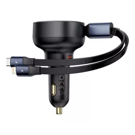   Baseus Enjoyment Pro autós gyorstöltő 60W, USB Type-C + USB Type-C/iPhone automata behúzós kábel, fekete