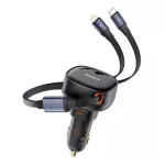 Baseus Enjoyment Pro autós gyorstöltő 60W, USB Type-C + USB Type-C/iPhone automata behúzós kábel, fekete