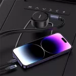 Baseus Enjoyment Pro autós gyorstöltő 60W, USB Type-C + USB Type-C/iPhone automata behúzós kábel, fekete
