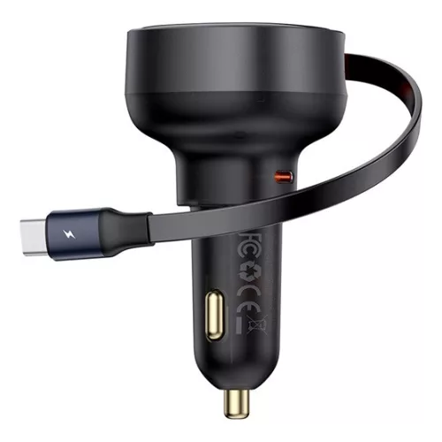 Baseus Enjoyment Pro autós gyorstöltő 60W, USB Type-C + USB Type-C automata behúzós kábel, fekete
