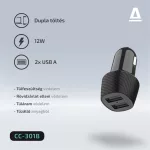 AVAX CC301B CARLY 2×USB-A 12W autós töltő, fekete