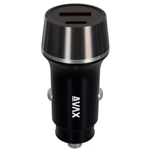 AVAX CC304B CARLY USB-C (PD3.0)+USB-A (QC) 38W autós töltő, fekete
