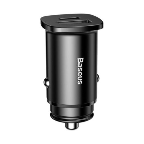 Baseus Square Metal PPS autós gyorstöltő 30W, USB Type-A + USB Type-C, fekete