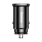 Baseus Square Metal PPS autós gyorstöltő 30W, USB Type-A + USB Type-C, fekete