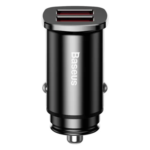 Baseus Square Metal autós gyorstöltő 30W, 2×USB Type-A, fekete