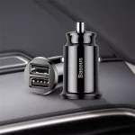 Baseus Grain autóstöltő 3,1 A, 2×USB Type-A, fekete