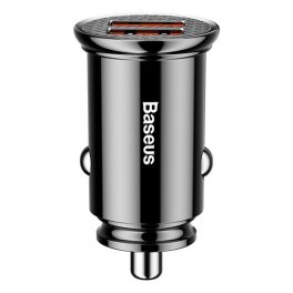  Baseus Circular Plastic autós gyorstöltő 30W, 2×USB Type-A, fekete