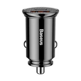   Baseus Circular Plastic autós gyorstöltő 30W, USB Type-A + USB Type-C, fekete
