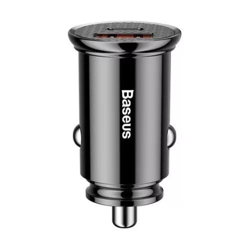 Baseus Circular Plastic autós gyorstöltő 30W, USB Type-A + USB Type-C, fekete