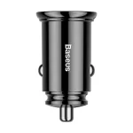 Baseus Circular Plastic autós gyorstöltő 30W, USB Type-A + USB Type-C, fekete