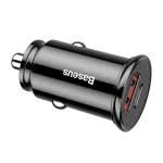 Baseus Circular Plastic autós gyorstöltő 30W, USB Type-A + USB Type-C, fekete