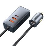 Baseus Share Together PPS autós gyorstöltő 120W, 3×USB Type-A + USB Type-C, beépített kábel, 1,5 m, szürke