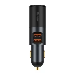   Baseus Share Together autós gyorstöltő, 60W, 2×USB Type-A + szivargyújtó kimenet, szürke