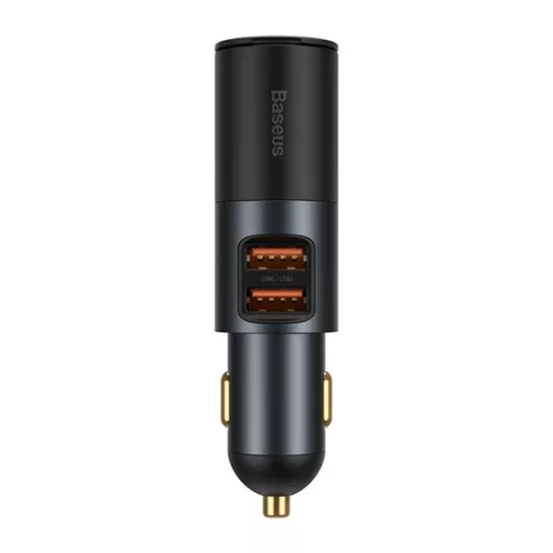 Baseus Share Together autós gyorstöltő, 60W, 2×USB Type-A + szivargyújtó kimenet, szürke