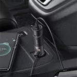 Baseus Share Together autós gyorstöltő, 60W, 2×USB Type-A + szivargyújtó kimenet, szürke