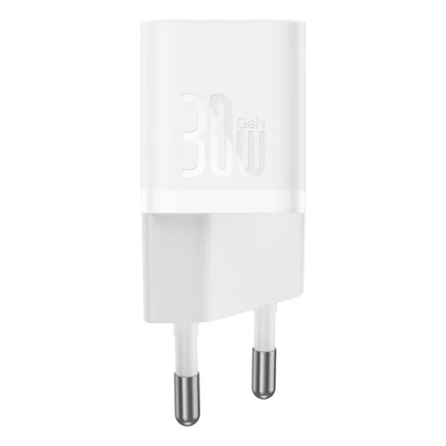 Baseus GaN5 Mini hálózati gyorstöltő 30W, USB Type-C, fehér