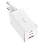 Baseus GaN5 Pro hálózati gyorstöltő 65W, 2×USB Type-C + USB Type-A, fehér + 100W USB Type-C, 1m kábel
