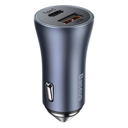 Baseus Golden Contactor Pro autós gyorstöltő 40W, USB Type-A + USB Type-C, szürke