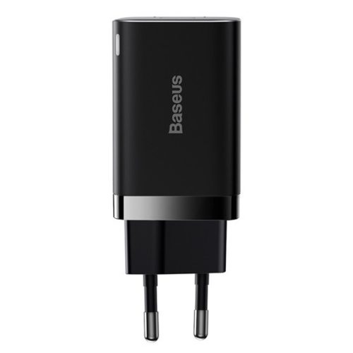 Baseus Super Si Pro hálózati gyorstöltő 30W, USB Type-C + USB Type-A, fekete