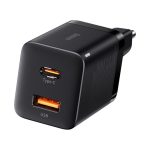 Baseus Super Si Pro hálózati gyorstöltő 30W, USB Type-C + USB Type-A, fekete