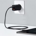 Baseus Super Si Pro hálózati gyorstöltő 30W, USB Type-C + USB Type-A, fekete