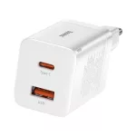 Baseus Super Si Pro hálózati gyorstöltő 30W, USB Type-C + USB Type-A, fehér