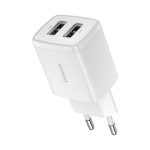 Baseus Compact hálózati töltő 10.5W, 2×USB Type-A, fehér