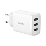 Baseus Compact hálózati töltő 17W, 3×USB Type-A, fehér