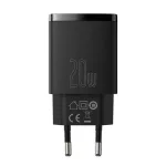 Baseus Compact hálózati gyorstöltő 20W, USB Type-A + USB Type-C, fekete