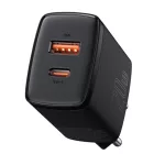 Baseus Compact hálózati gyorstöltő 20W, USB Type-A + USB Type-C, fekete